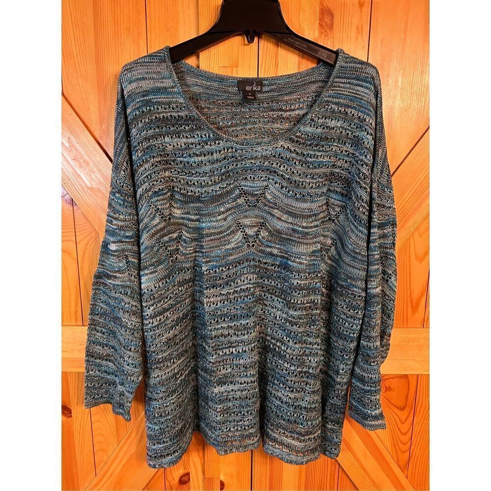 ERIKA Women's Earthy Threading Design Light Pullover Sweater Sz 3X (4744)